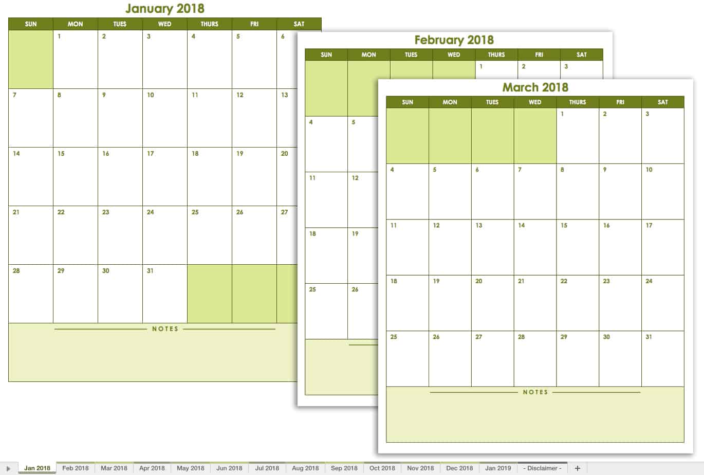 free excel calendar templates