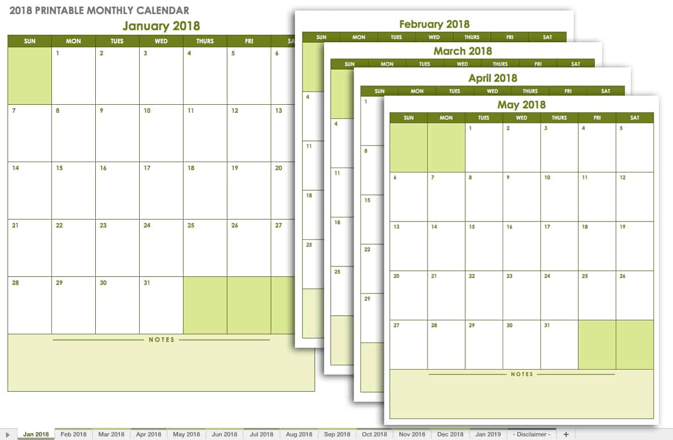 2018 monthly calendar 2 page template