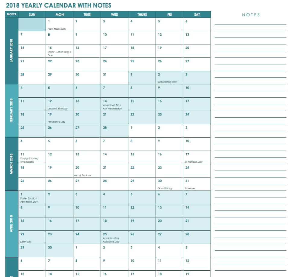 microsoft word yearly calendar template 2018