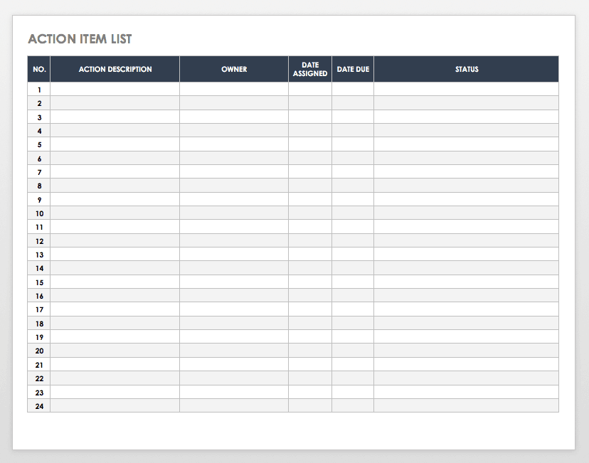 Action List Template Excel