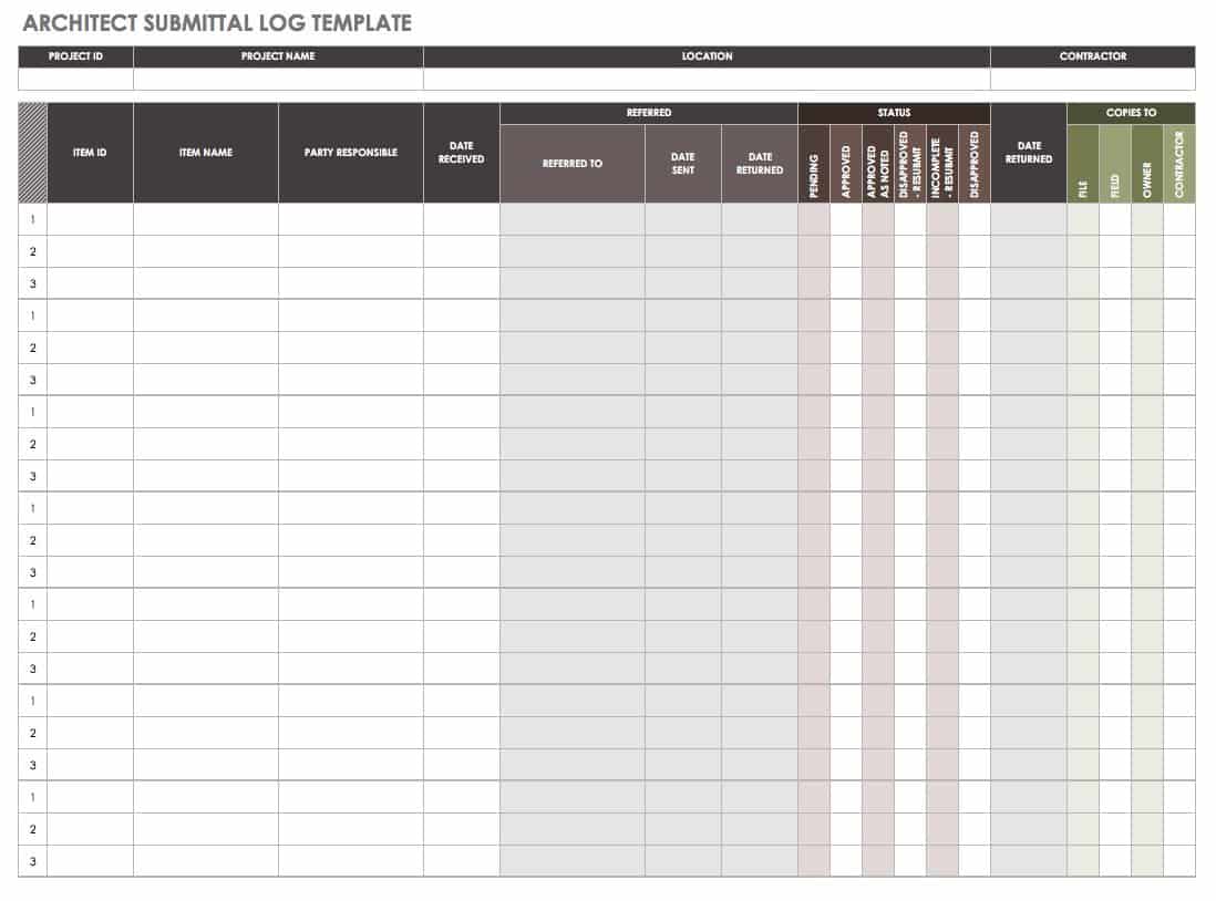 Construction Submittal Log Template Excel