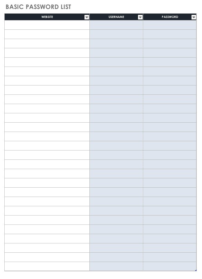 Free Password Templates And Spreadsheets Smartsheet Free Password Templates And Spreadsheets Smartsheet