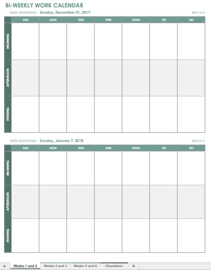 excel bi weekly work schedule template free