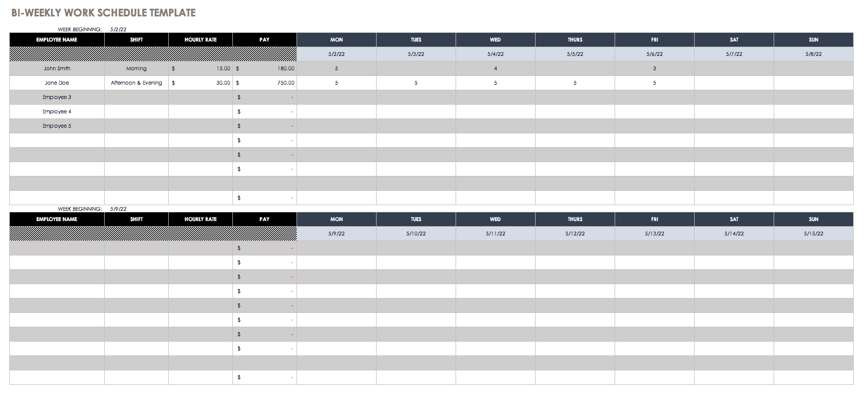 Bi-Weekly Work Schedule Template