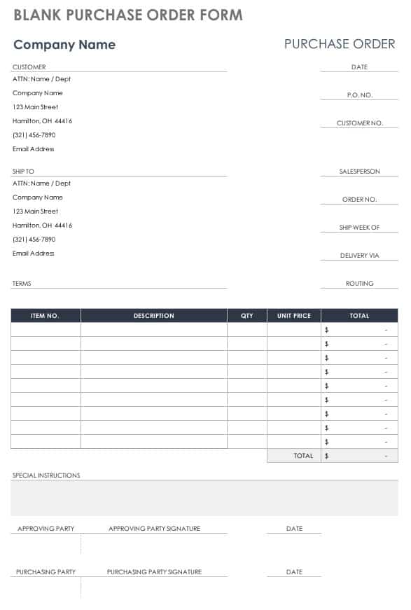 Free Purchase Order Templates  Smartsheet