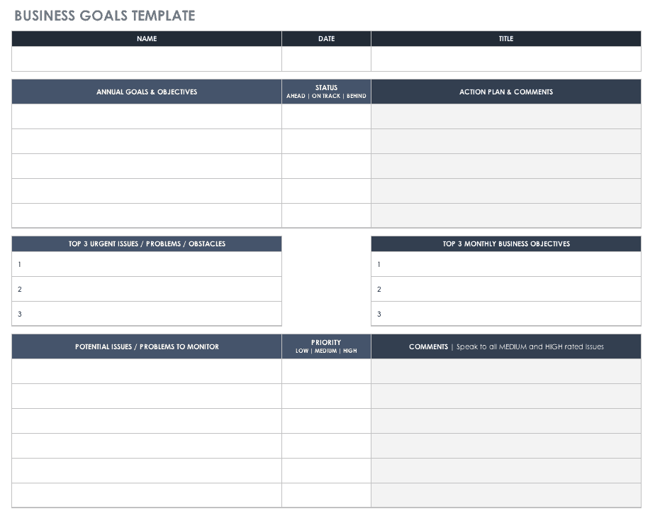 template goals business Tracking Goal Free Smartsheet and Templates Setting