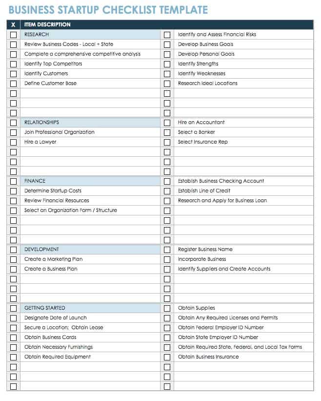 Printable Business Startup Checklist Template - Printable Templates Free