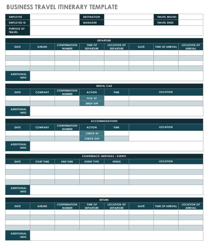 Business Trip Itinerary Template Free