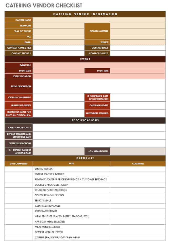 Printable Event Vendor Checklist