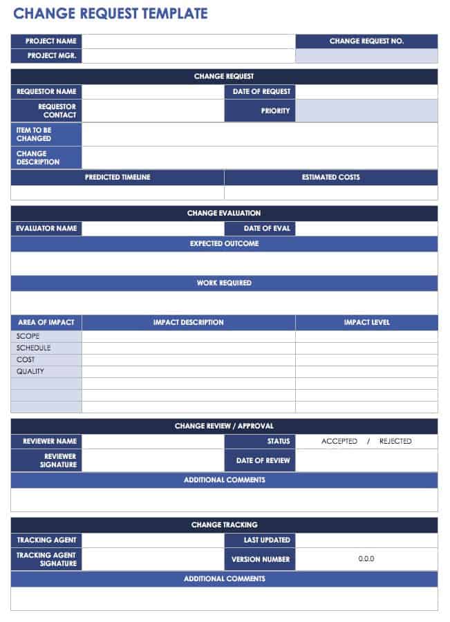 Change Management Excel Template