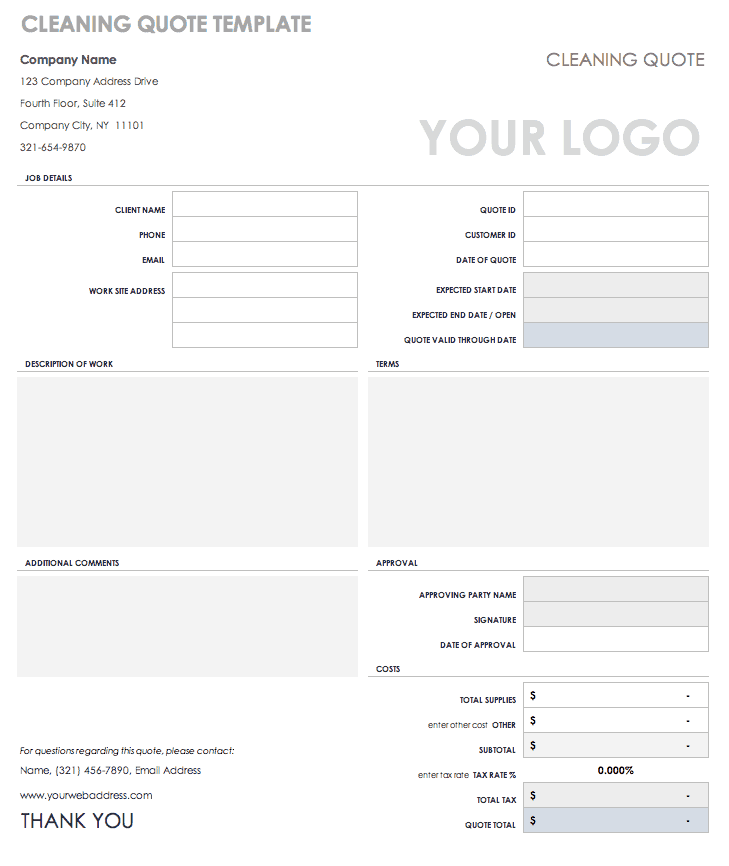 Free Job Quote Templates Smartsheet