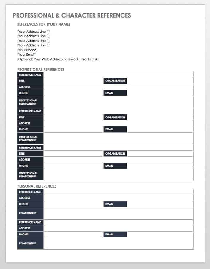 Free Reference List Templates Smartsheet