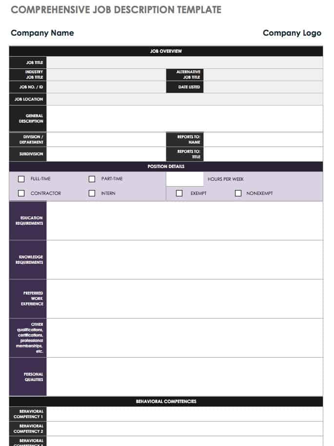 Free Job Description Templates Smartsheet