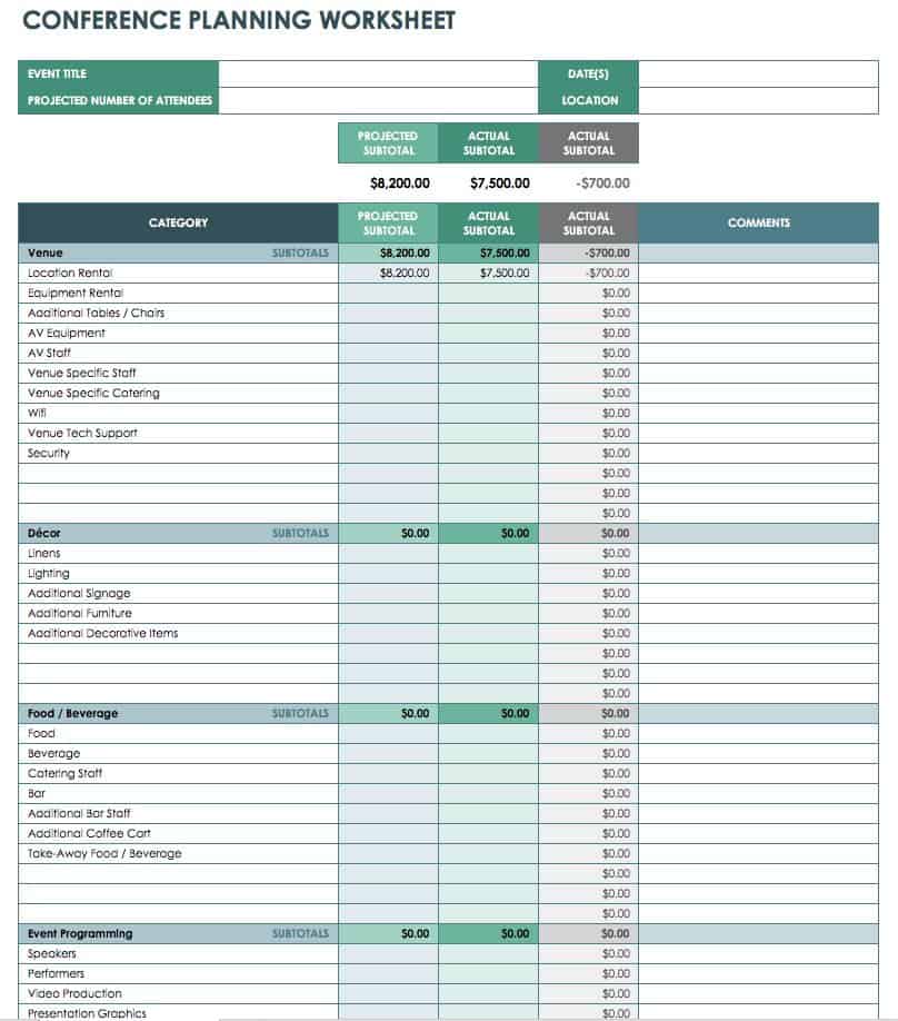 event planner budget template excel