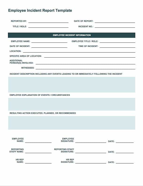 Safety Incident Report Template Word