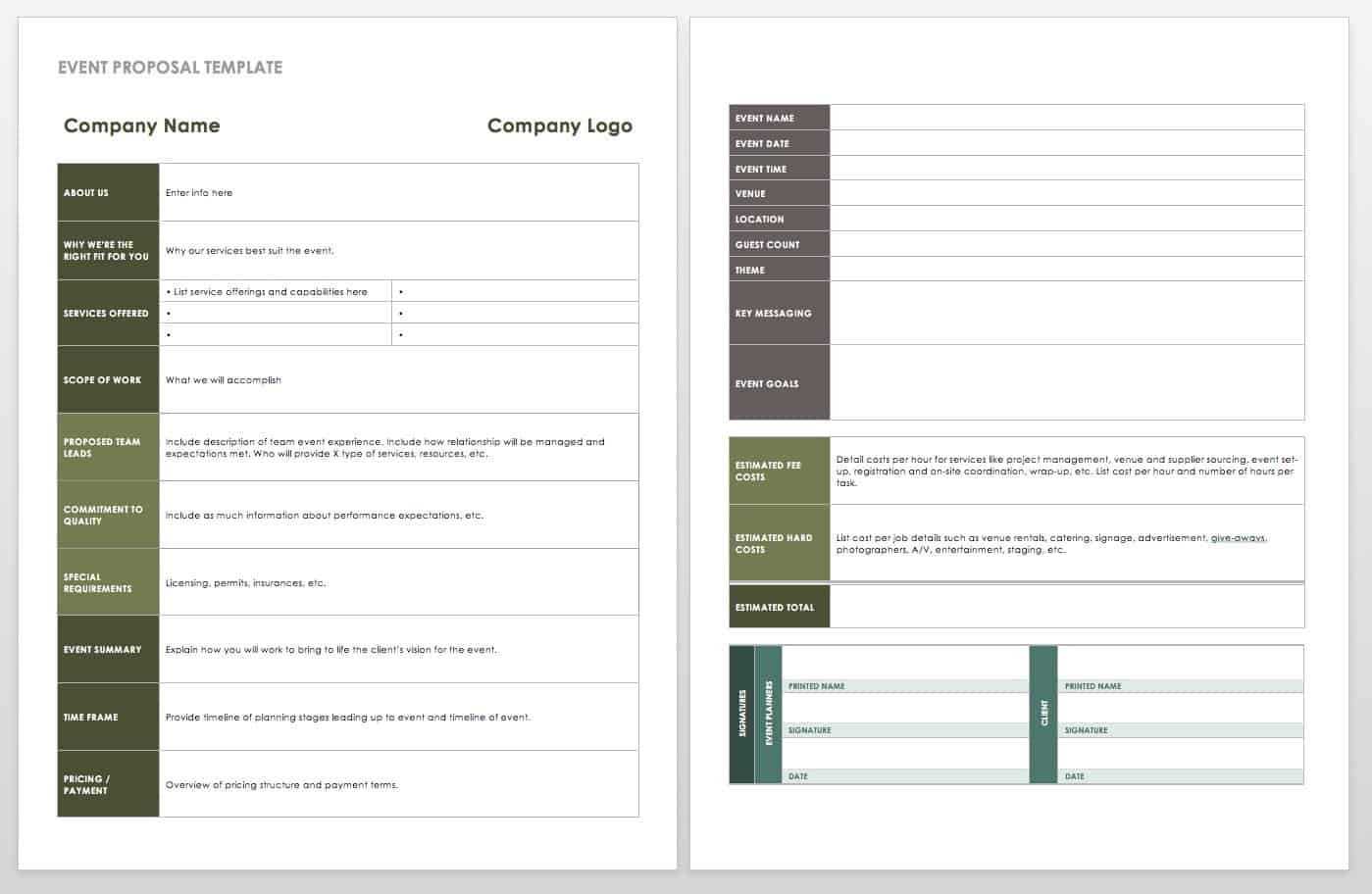 event planning management templates