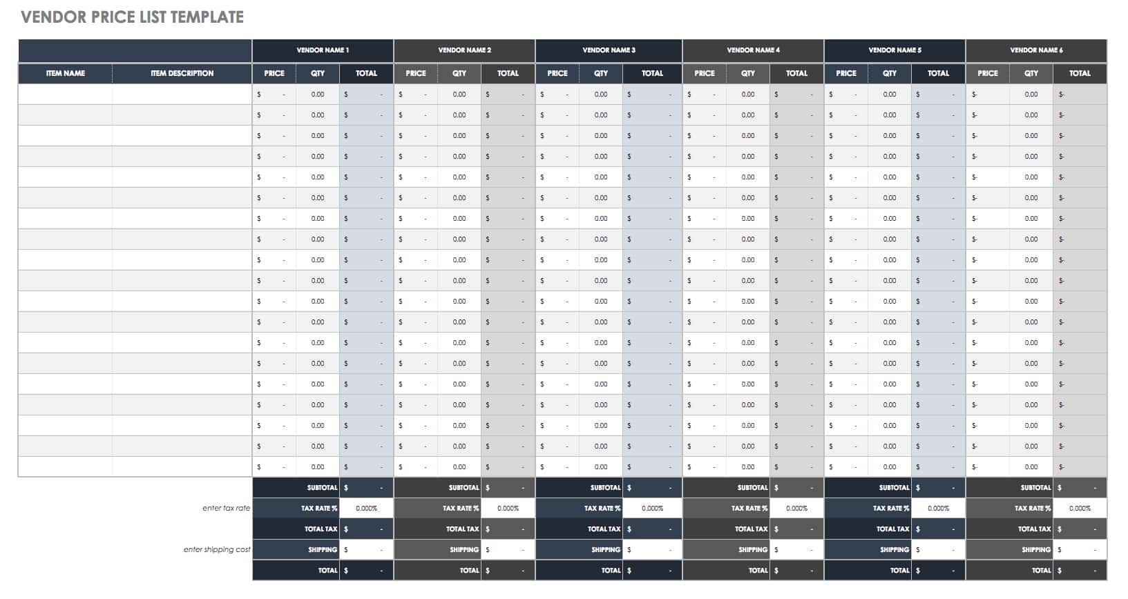 Vendor List Template Google Sheets