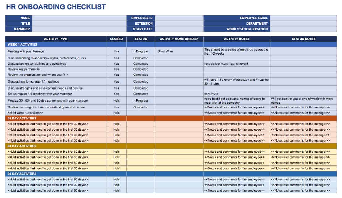 Onboarding Checklist Template Excel