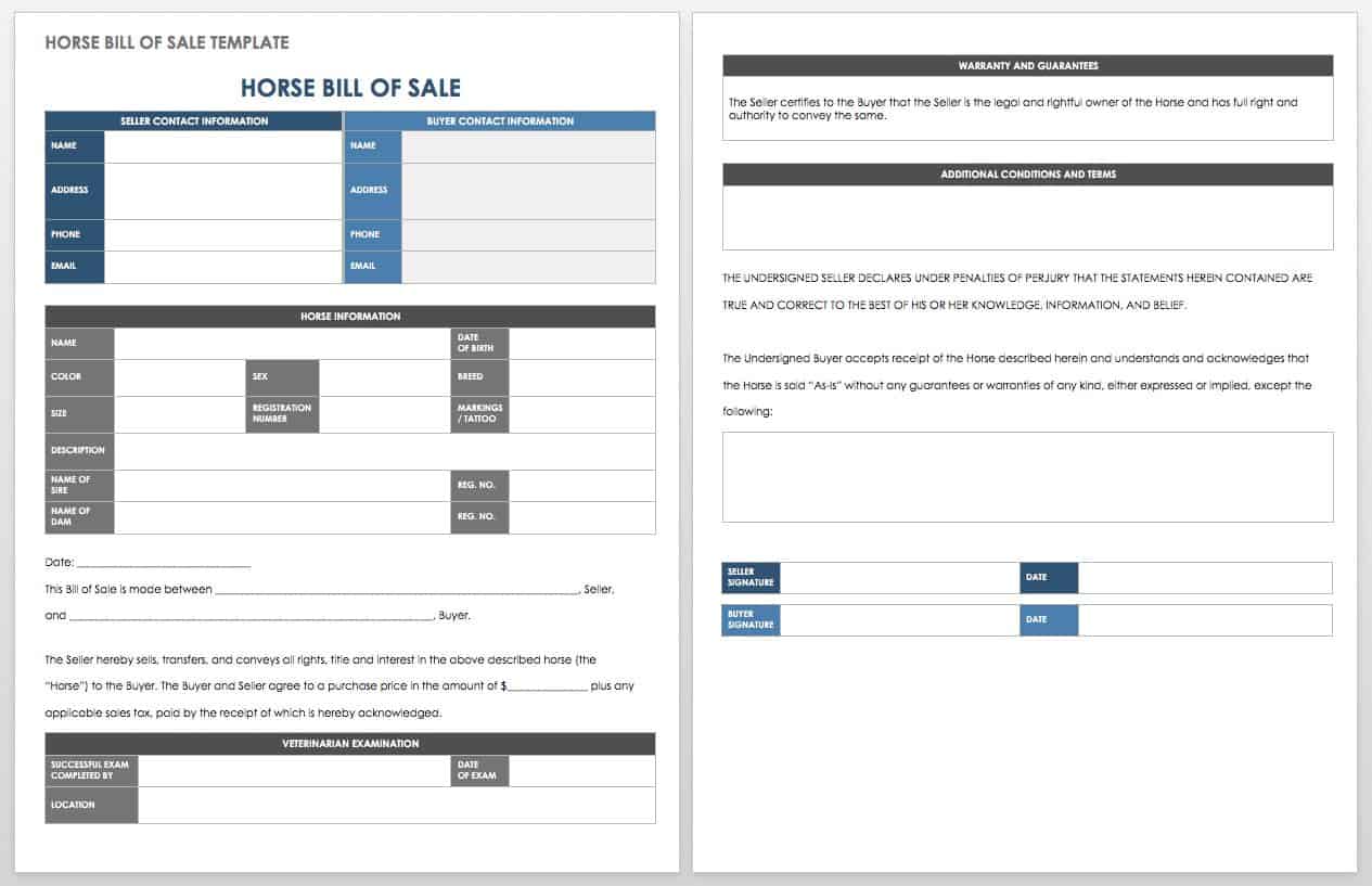 horse bill of sale template canada