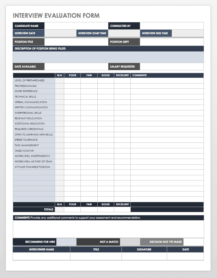 Interview Evaluation Form Template