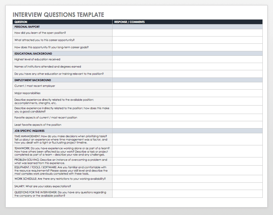 Free Interview Templates and Scorecards Smartsheet