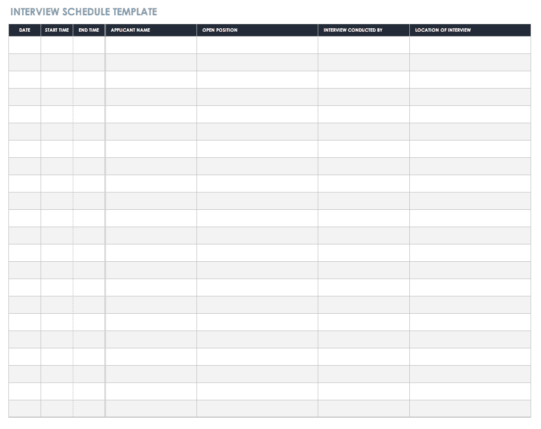 Interview Chart Schedule Excel Template