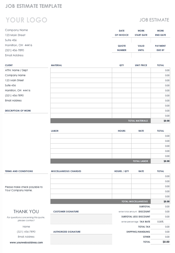 Construction Estimate Template Microsoft Word