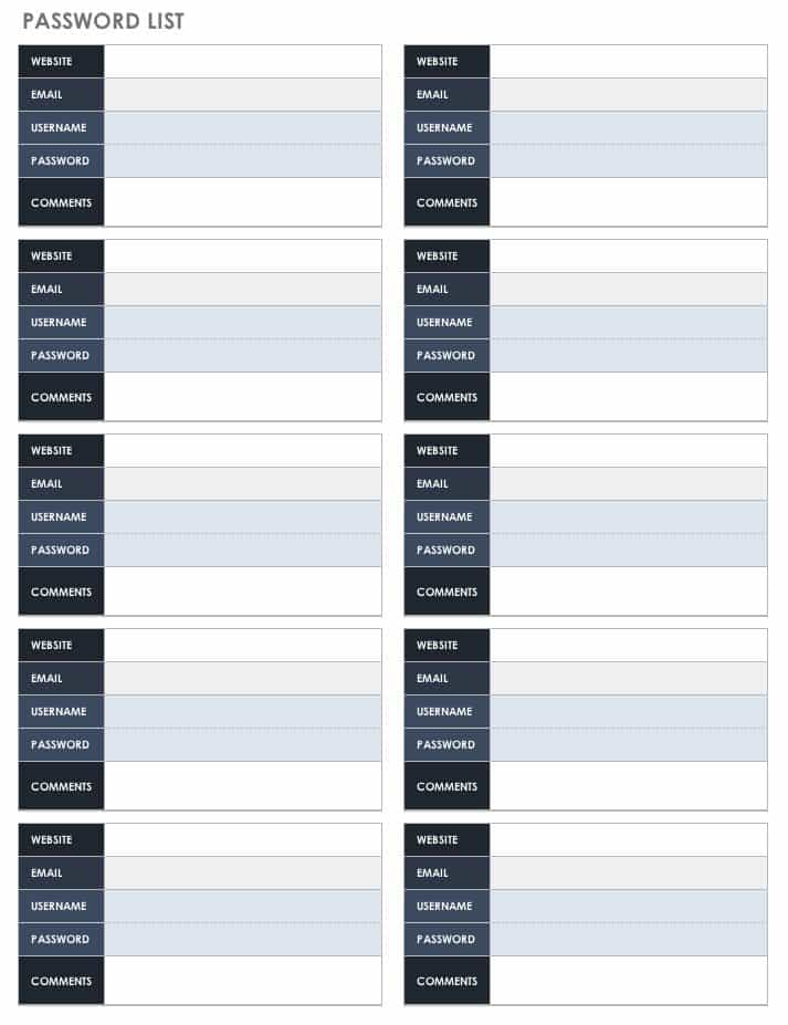 Free Password Templates And Spreadsheets Smartsheet