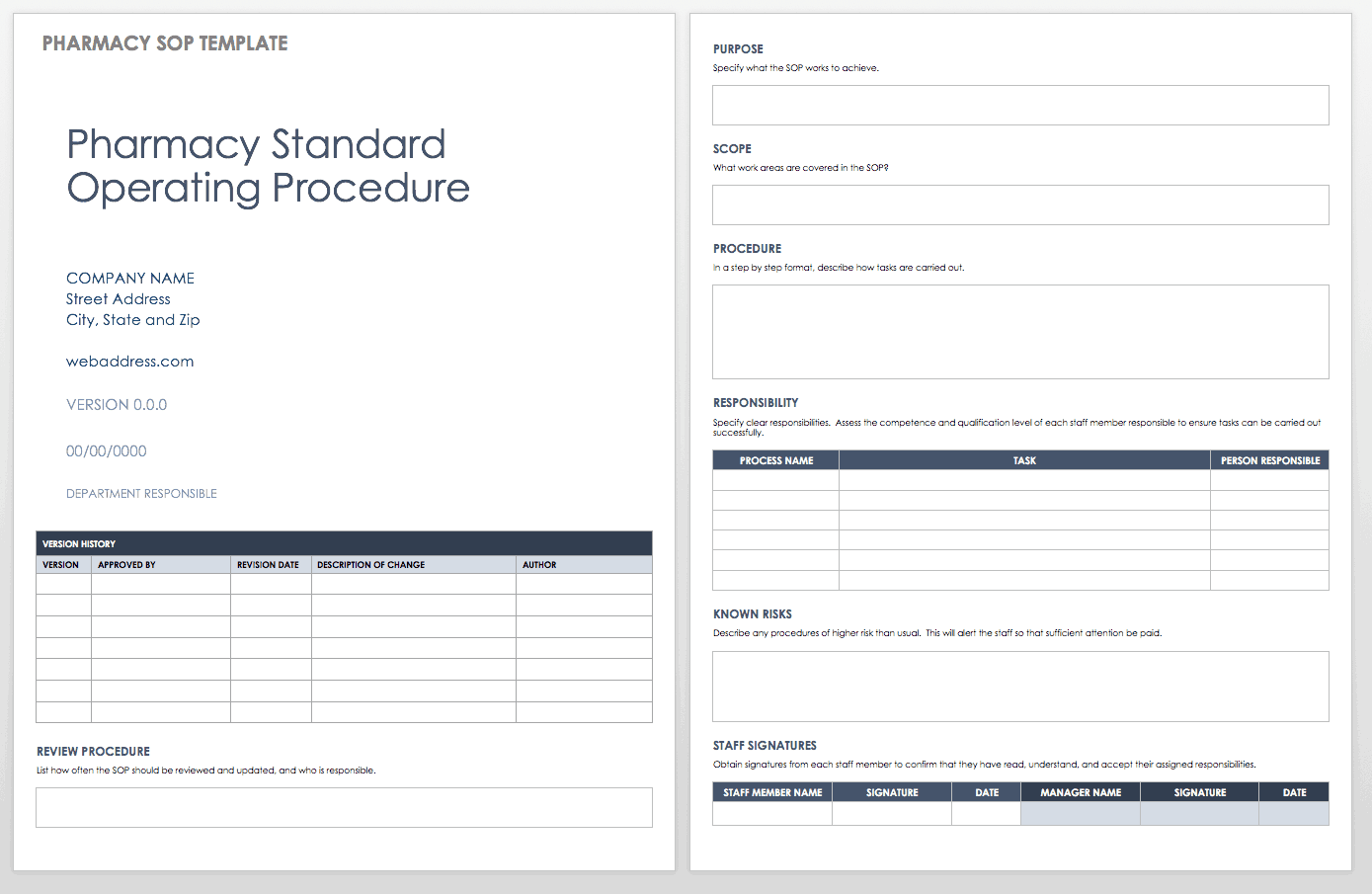 Standard Operating Procedures Templates Smartsheet