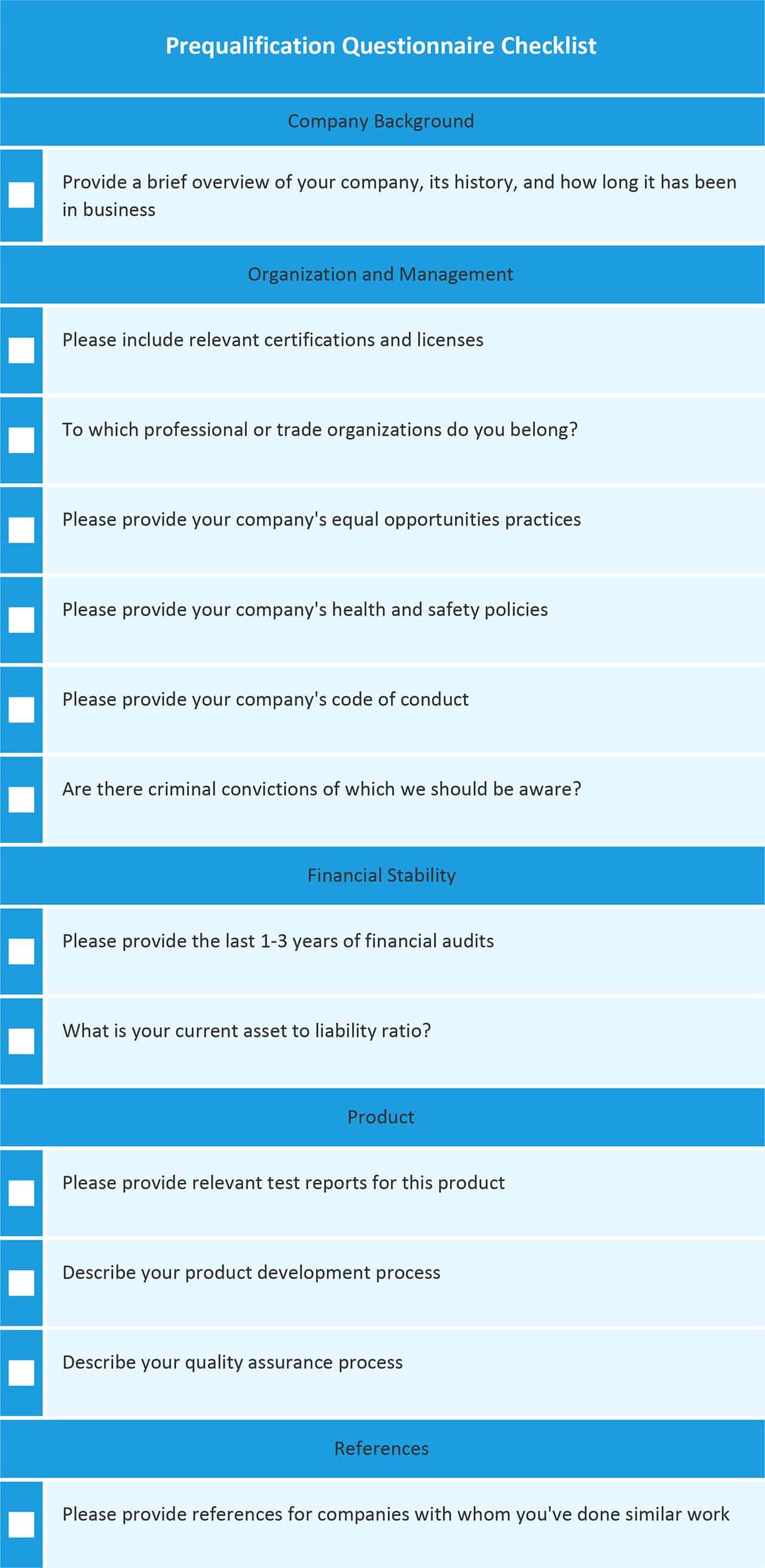 checklist prequalification rfq process template qualification smartsheet sample vendor questions pre