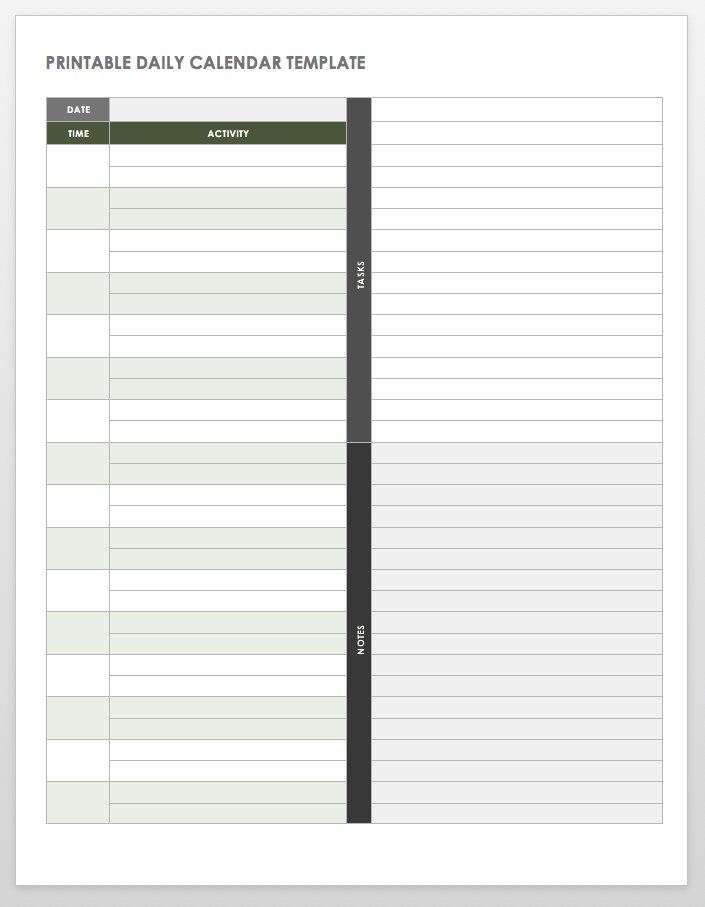 Free Printable Daily Calendar Templates Smartsheet