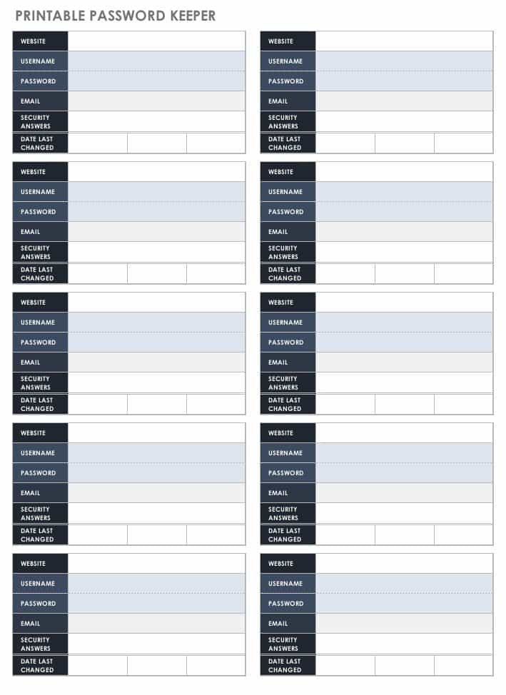 Free Password Manager Printable Template - Printable Templates