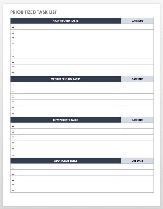 Printable Task List Template