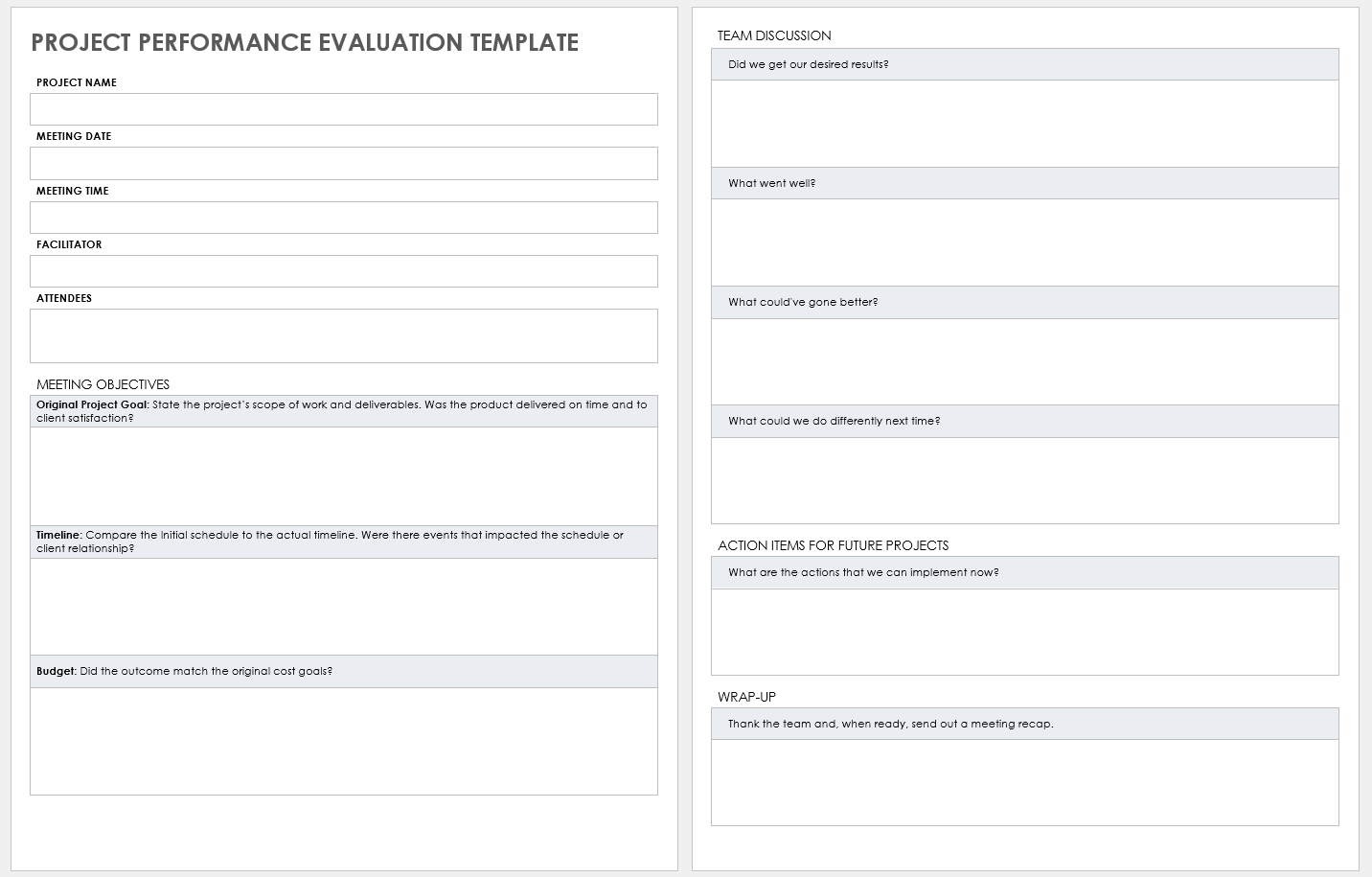 Project Performance Evaluation Template