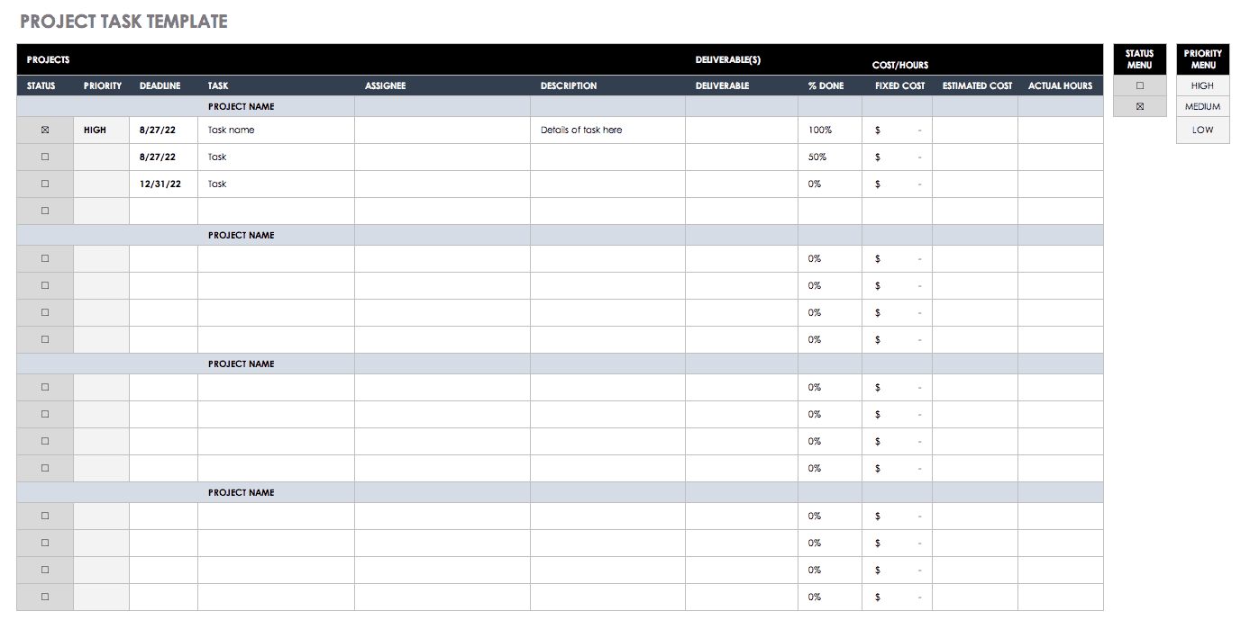 schema projects tasks and subtasks