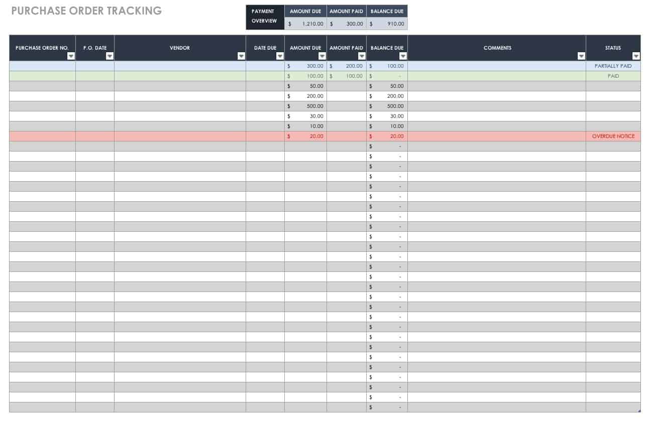 Purchase Order Tracking Spreadsheet