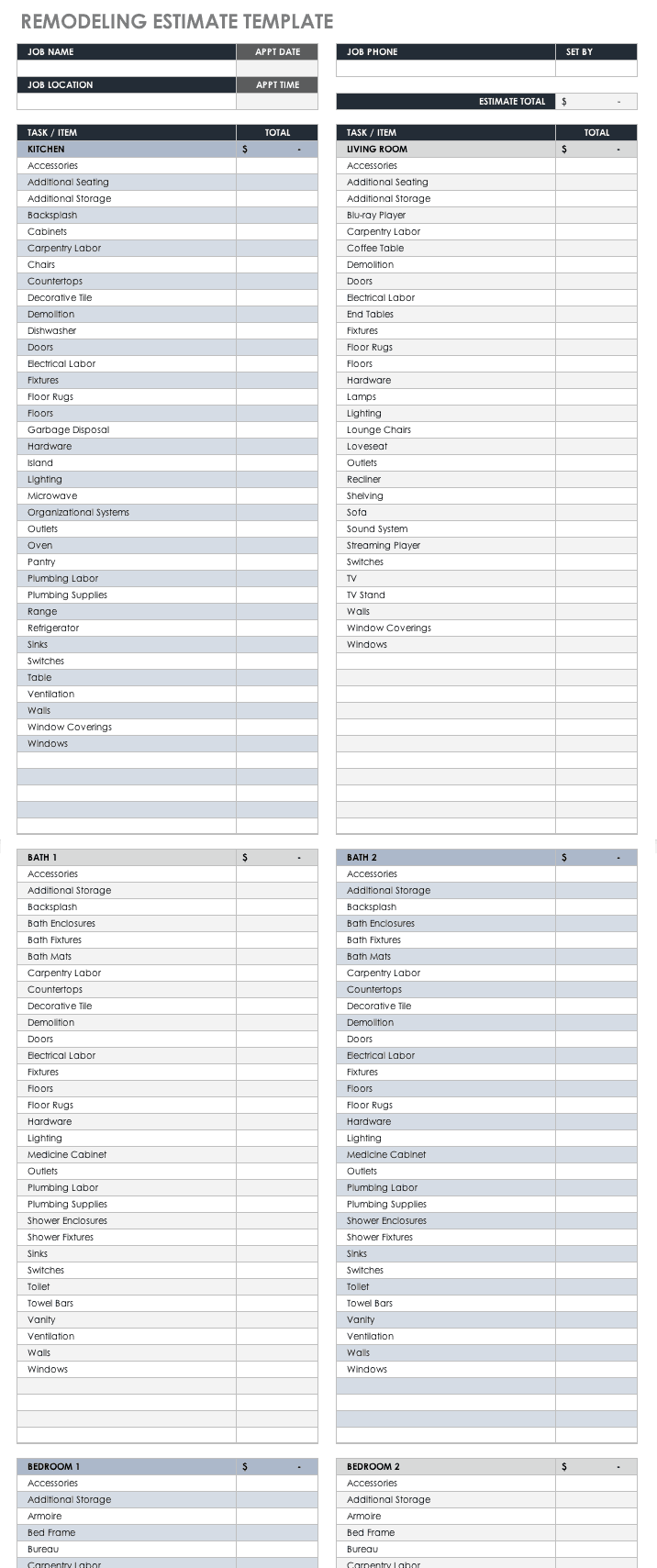 Project Estimation Template Excel DocTemplates