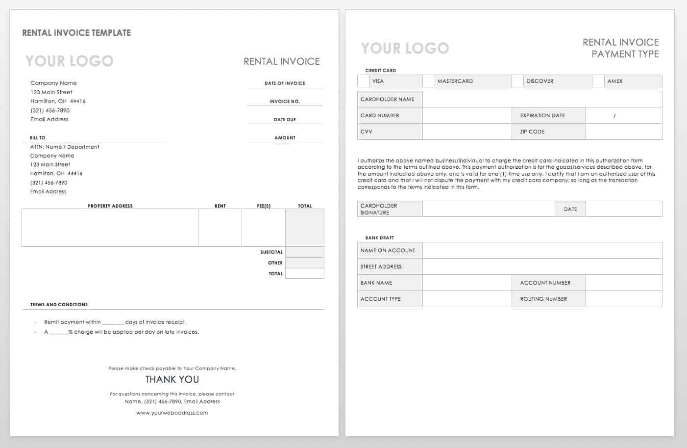 commercial property rental invoice template