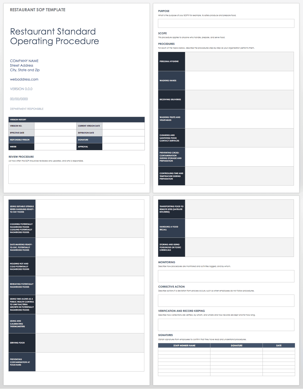 Standard Operating Procedures Templates Smartsheet