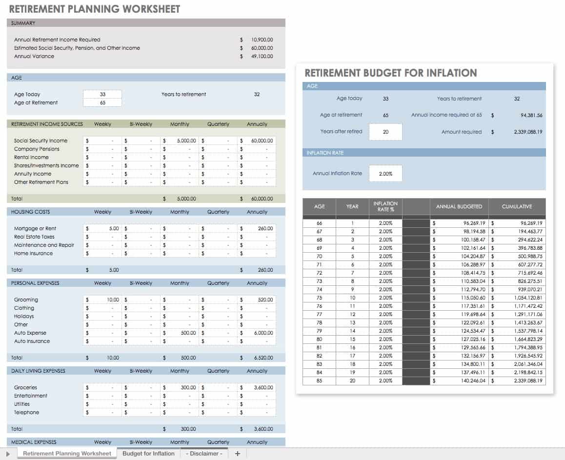 Retirement Planning Worksheet Excel