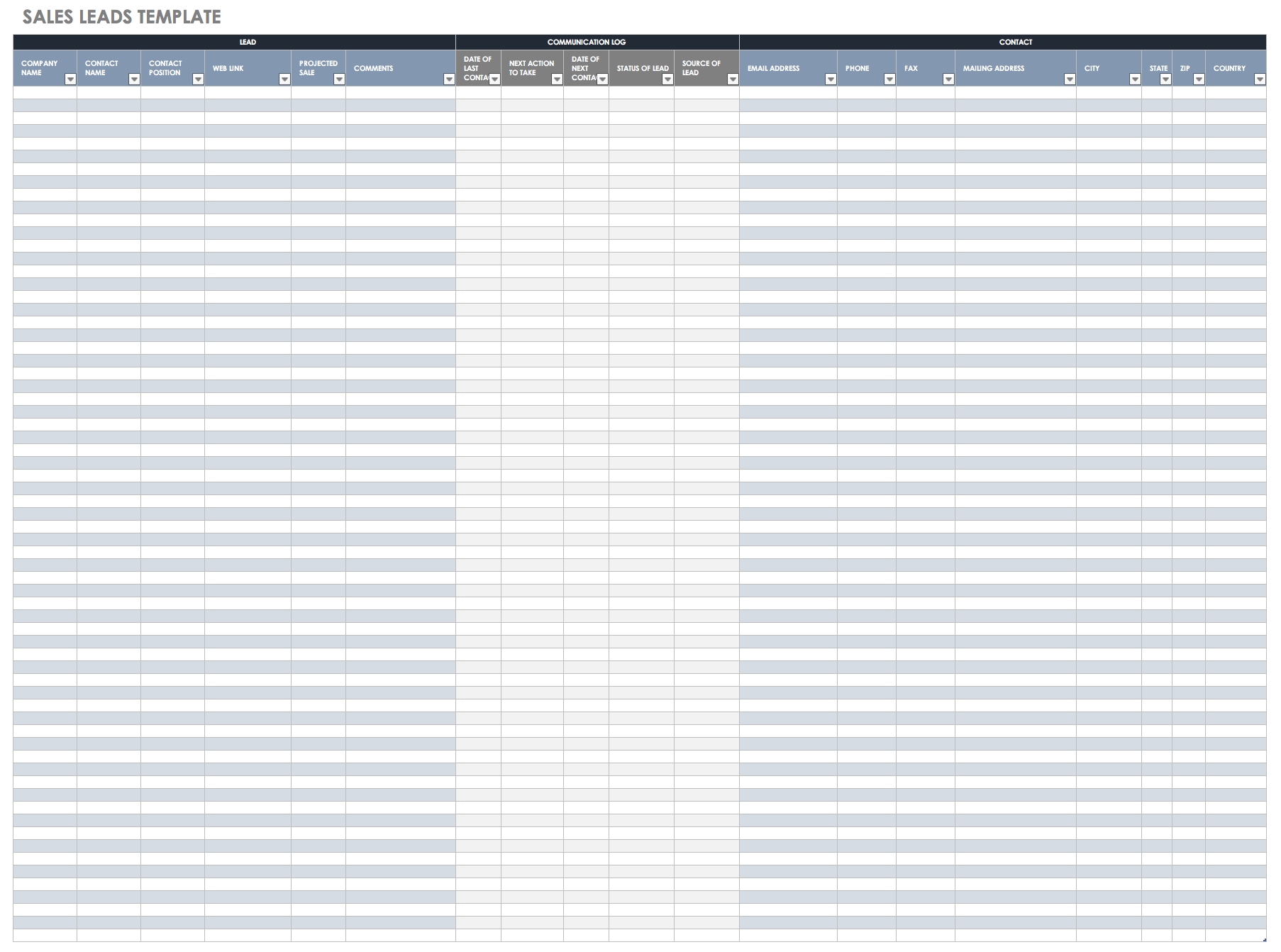 Leads Spreadsheet Template 2009