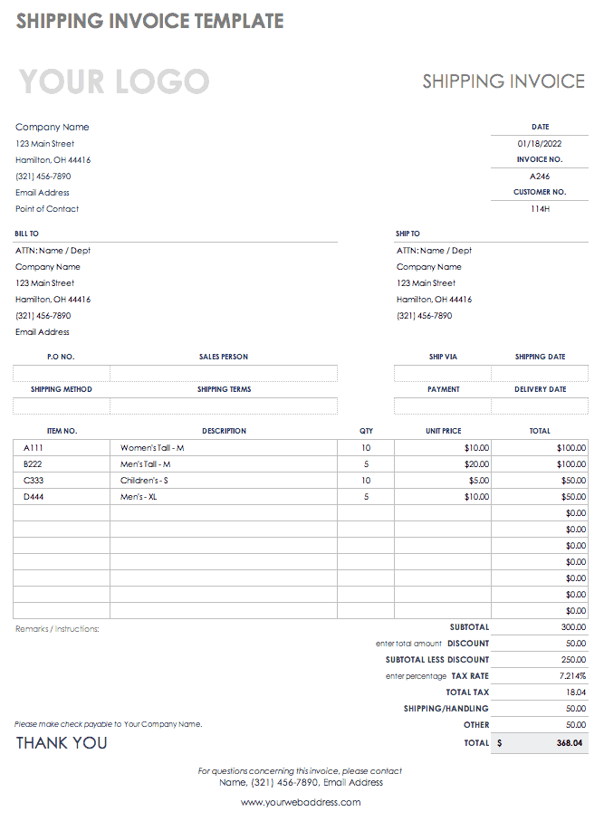 shipping manifest template excel