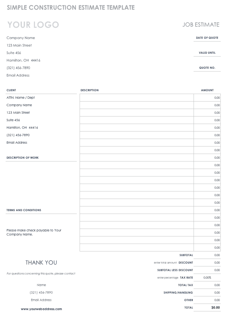 Free Estimate Templates  Smartsheet