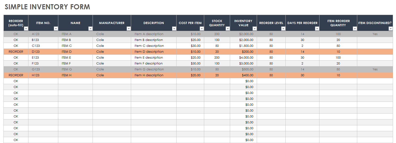 Simple Inventory Form