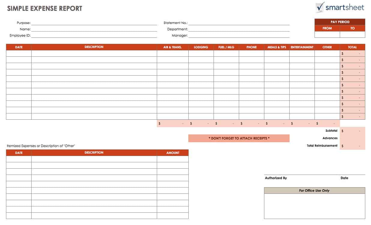 Free Expense Report Templates Smartsheet