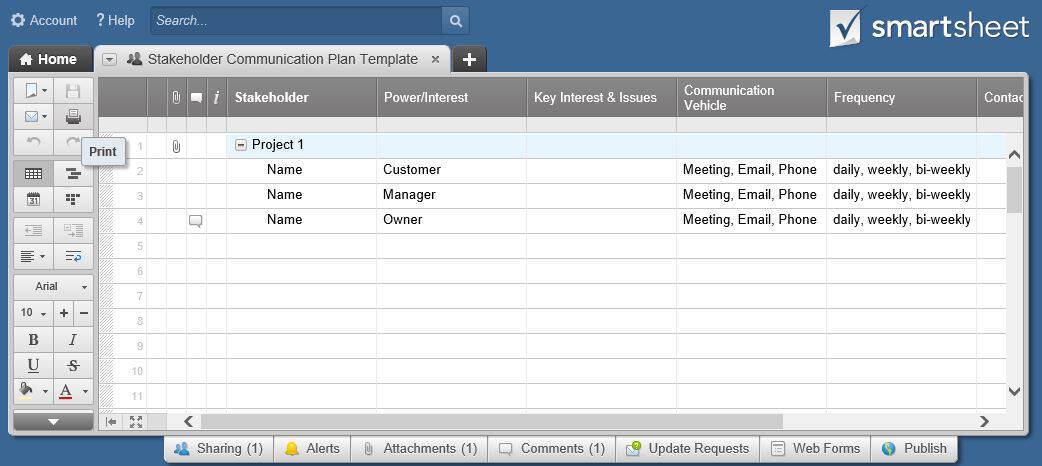 IC Stakeholder Communication Plan Smartsheet