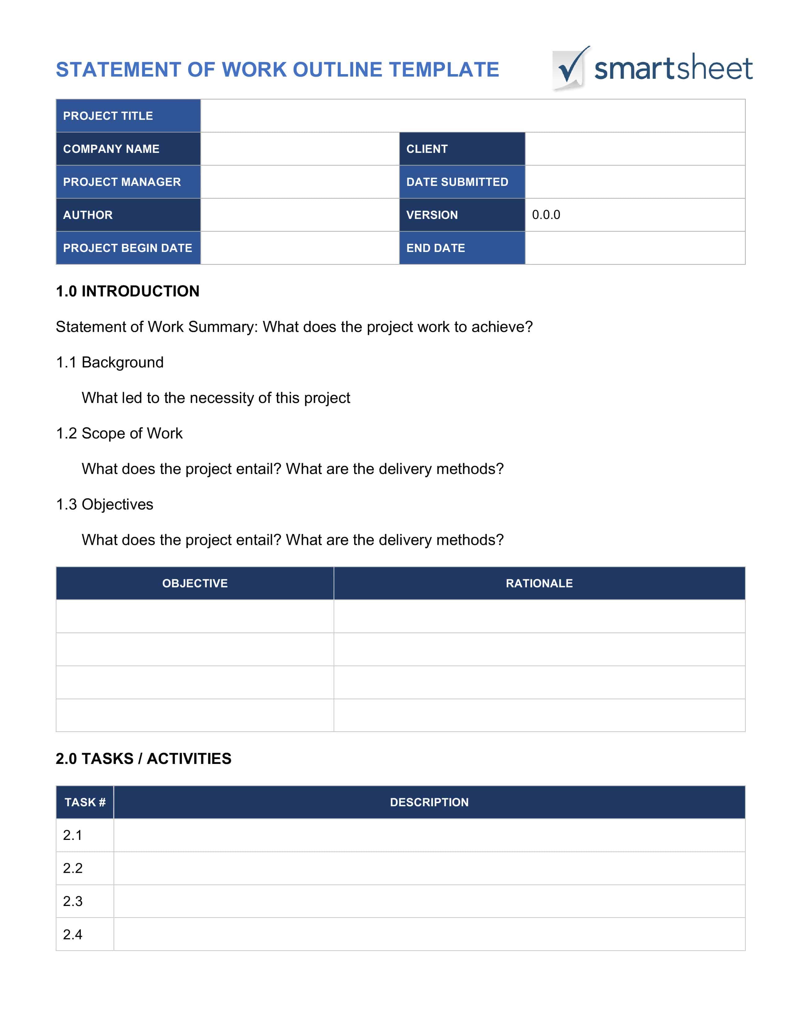 Free Statement of Work Templates Smartsheet