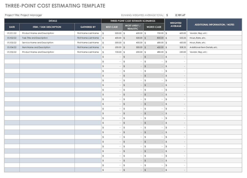 Free Estimate Templates  Smartsheet