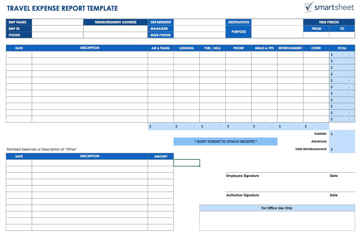 Free Expense Report Templates Smartsheet