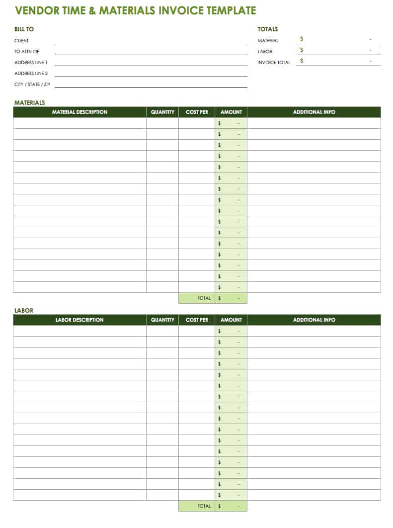 Vendor Time and Materials Invoice Template